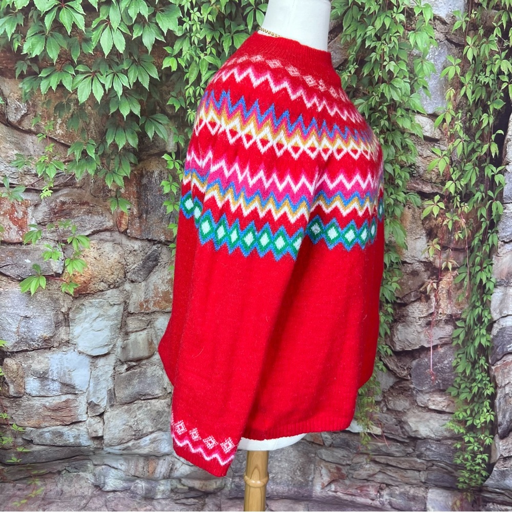 CROFT & BARROW Plus Red Fair Isle Nordic Chevron Cabincore Mock Neck Sweater, 2X - Picture 8 of 10